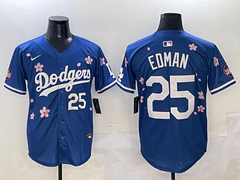 Men Los Angeles Dodgers #25 Edman Blue Sakura Edition 2025 Nike MLB Jersey style 4
